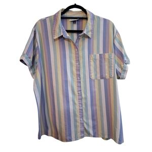 Universal Thread Pastel Multicolor Striped Short Sleeve Button-Up Shirt Womens X